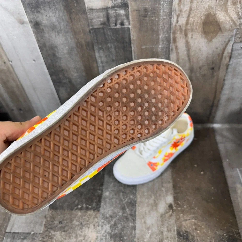 Vans Old Skool CHECKERBOARD FLORAL BLANC DE Womens 8.5,‎ Mens 7 Unisex